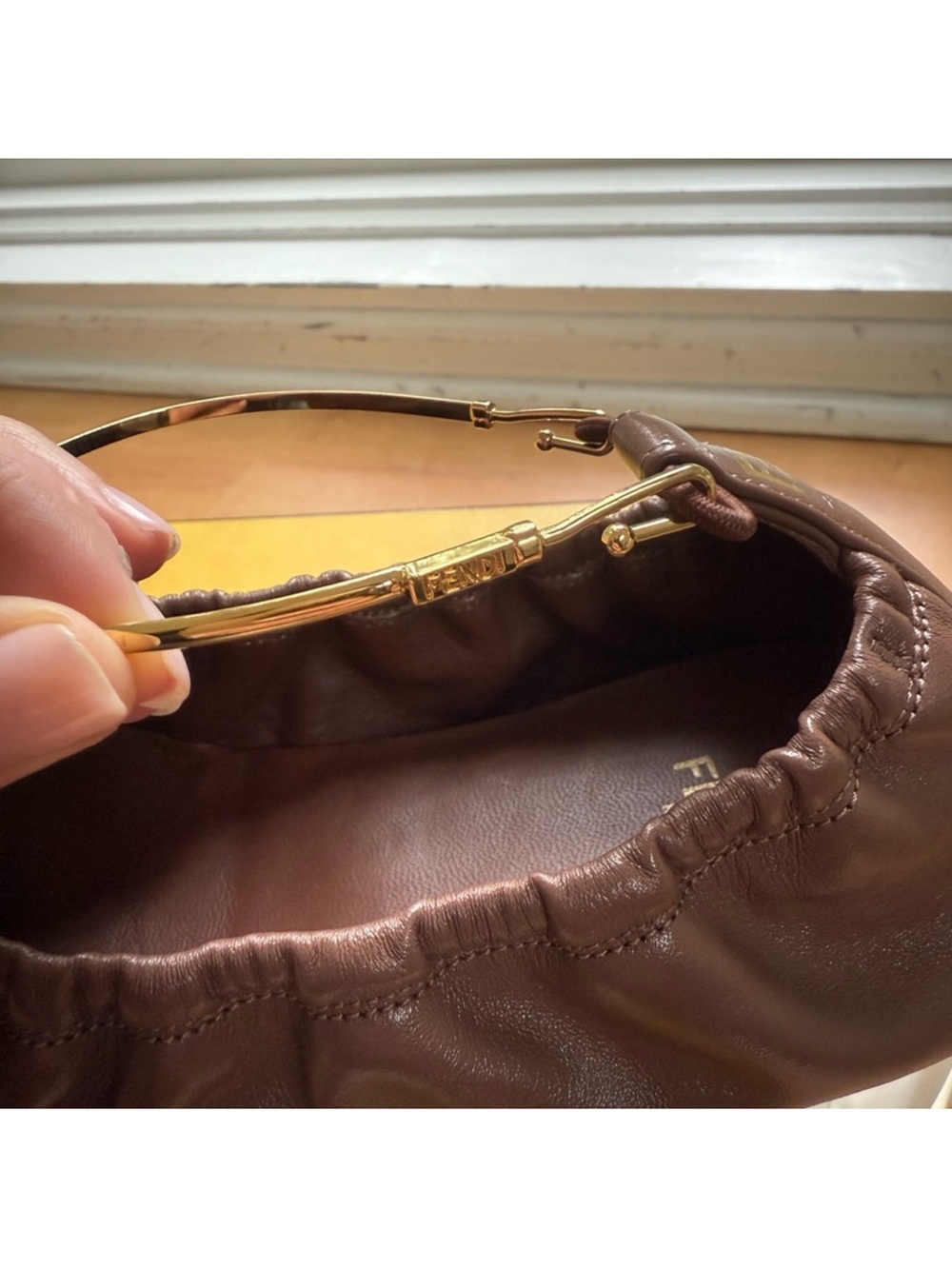Fendi Brown Leather Ballet Flat with Gold Anklet - Picture 4 of 6